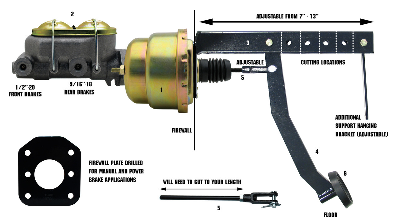 Brake Master Booster Power Brake System - Master, Booster And Pedal - Universal Kit